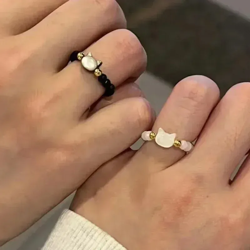 New Natural Moonstone Obsidian Rings Beads Minimalist Fidget Ring Cute Black White Cat Ring Women Men Party Accessories Jewelry