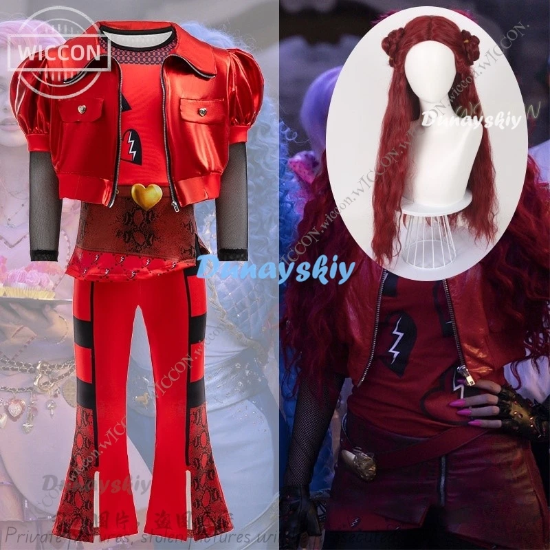 2024 New Girl Halloween Role-playing Clothing 110-160CM Height Children Girl Makeup Dance Red Movie The Same Pants Set+Wig