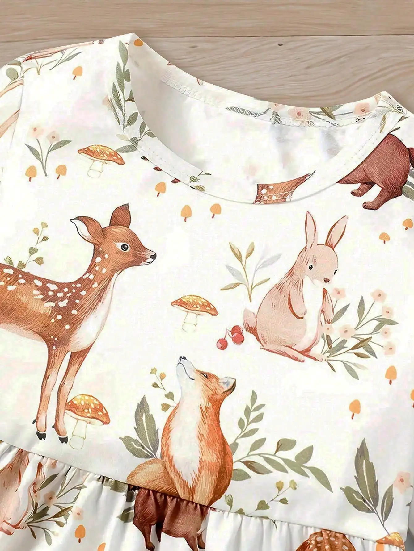 Girls Cute Animal Forest Deer Cute & Elastic Dress For Spring And Autumn