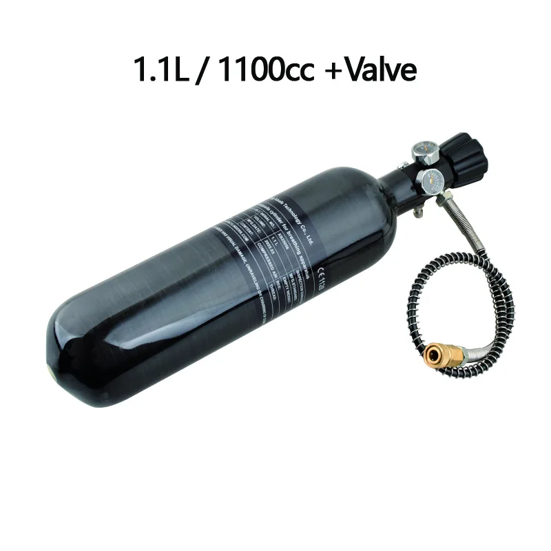 HPA Scuba 1.1L Carbon Fiber Gas Cylinder M18*1.5 Air Tank Refill Supply Valve 50CM Air Hose Co2 Soda Bottle For Diving Station
