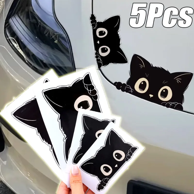 1-5 قطعة ملصقات القط الأسود ملصقات السيارات مقاوم للماء الشارات البلاستيكية الخدوش اخفاء لطيف الإبداعية تنطبق على السيارات أو الدراجات النارية #1