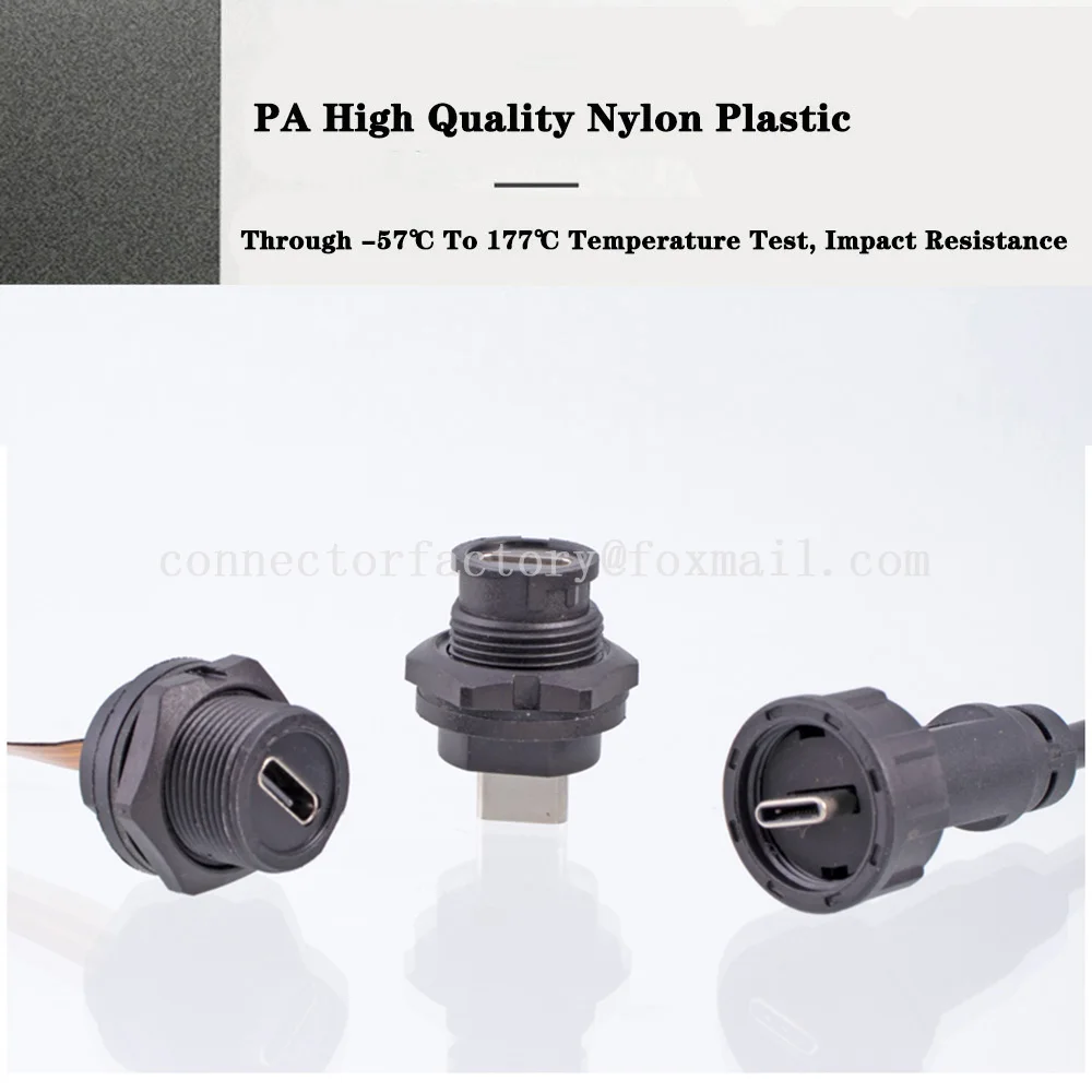 TYPE C To USB 3.0 Threaded Data Connector Waterproof IP67 Male Female Plug Socket PC Board Installation Socket With Cable Plug