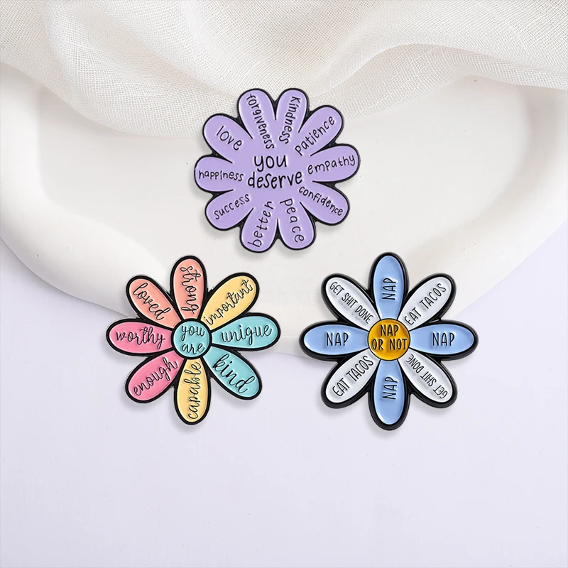 Motivational Flower Brooch Enamel Pins Encouraging Quotes You are Enough Worthy Strong Brooch Bag Clothes Badge Gift for Friends view 5