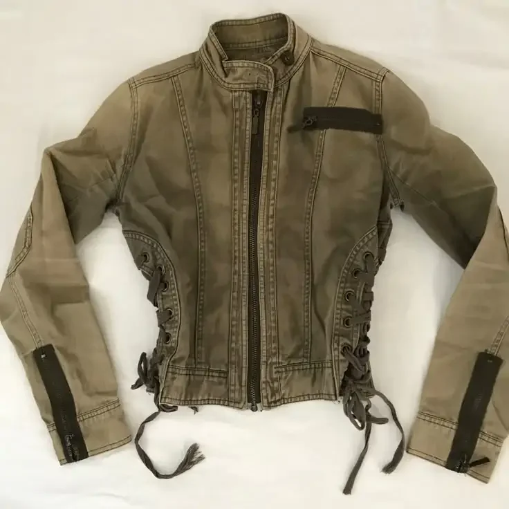 الشارع الشهير Y2K Bomber سترة المرأة Harajuku الوقوف طوق جاكيت زيبرا القوطية الجيش الأخضر دراجة نارية سترة سليم صالح الدنيم معطف