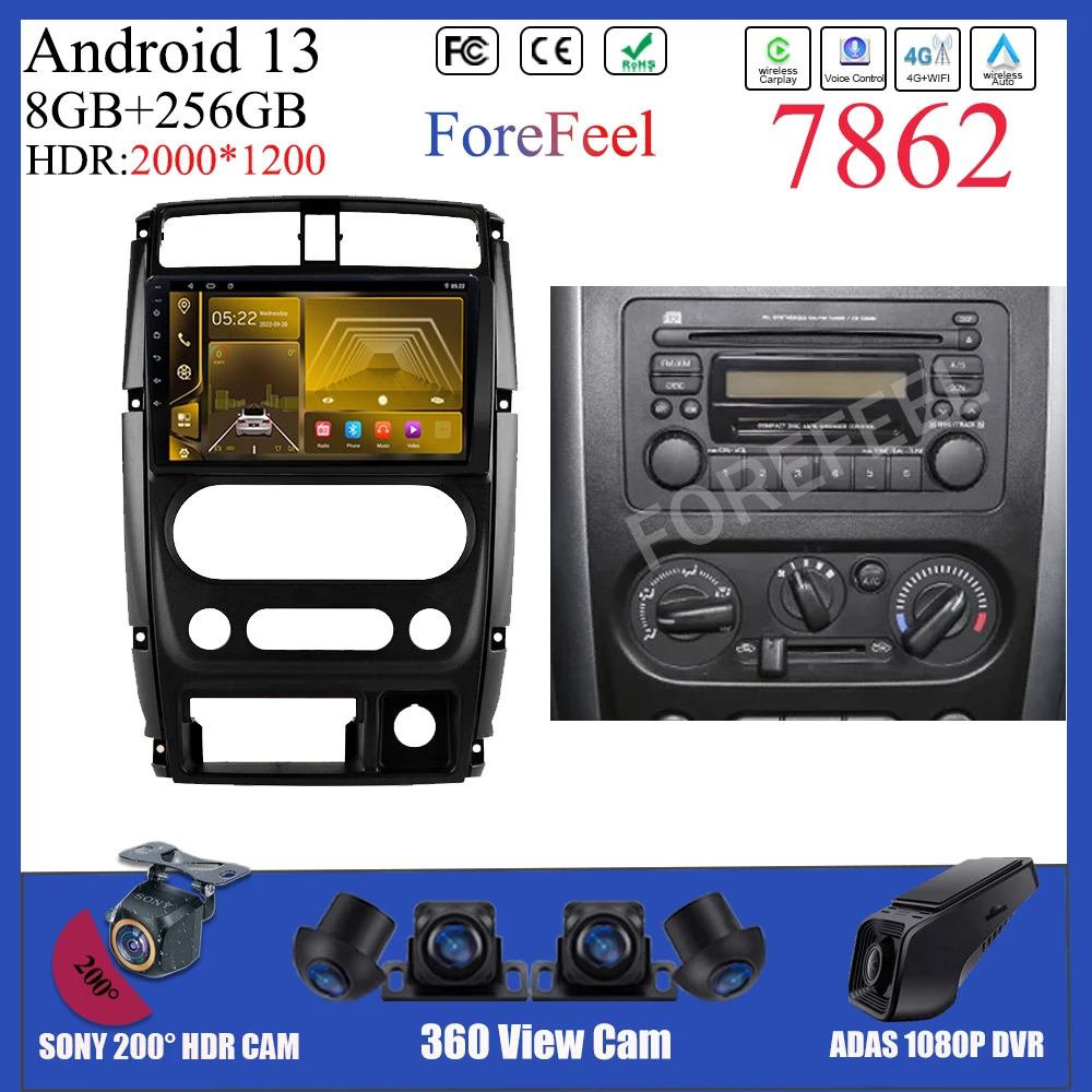 For Suzuki Jimny 3 2005-2019 AI Voice Wireless CarPlay Android 13 Auto Radio 4G WiFi Car Multimedia GPS NO 2din DVD  Navigation