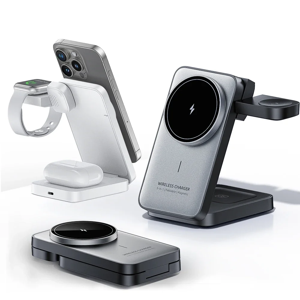 Magnetyczna ładowarka bezprzewodowa 3 w 1 Travel Magnetic do Magsafe iPhone 17 16 15 Pro Max 14 13 12 iWatch 11-2 Airpods Pro Szybkie ładowanie