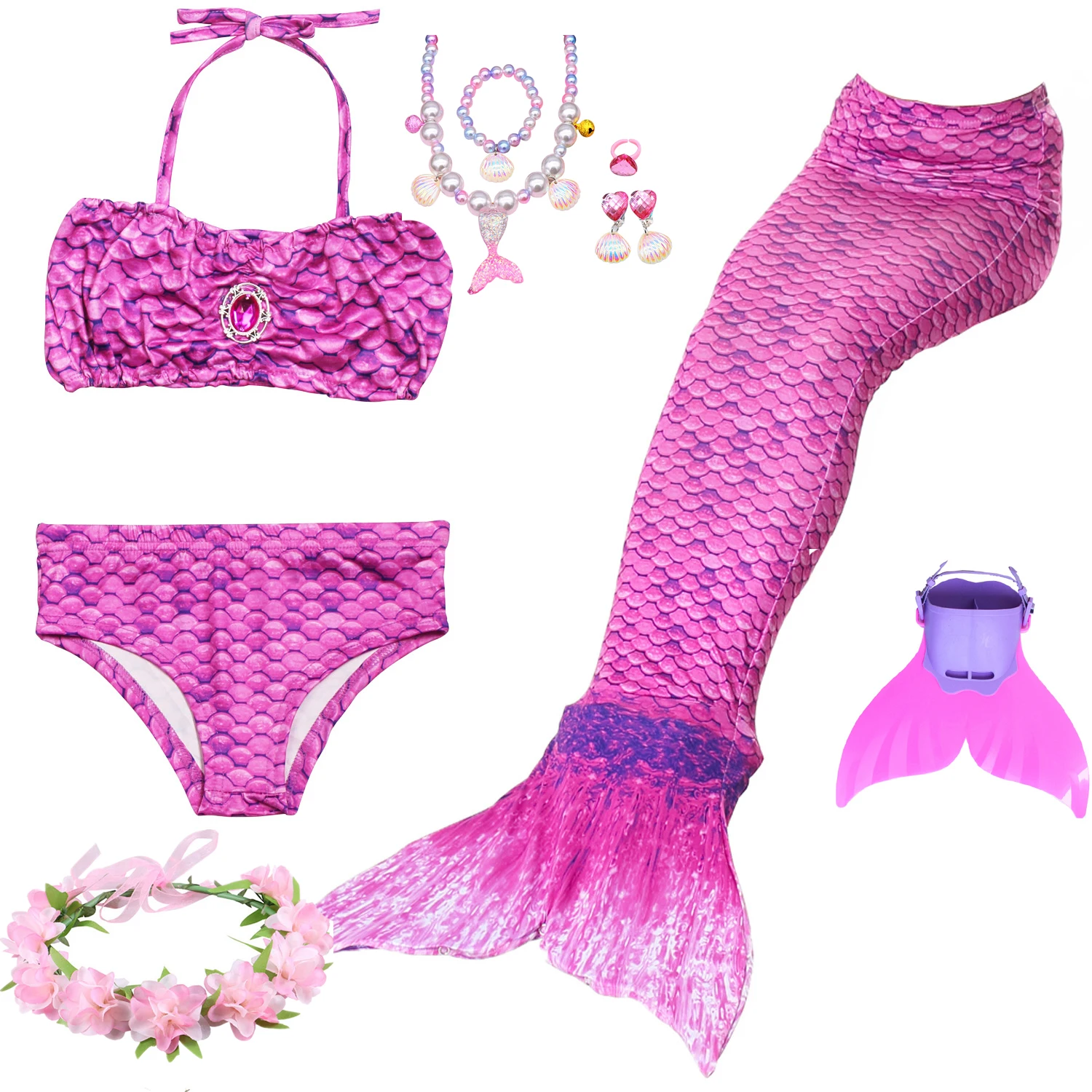 3 pezzi ragazze coda di sirena abiti da nuoto costumi Cosplay vestiti piccoli bambini Costume da bagno per bambini regalo di Halloween girevole