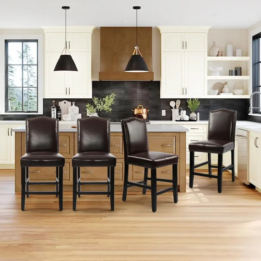 

Counter Height Bar Stools Set of 4, 23.5 Inch Pu Upholstered Barstools, Kitchen Island Chairs with Bronze Nail Backrest