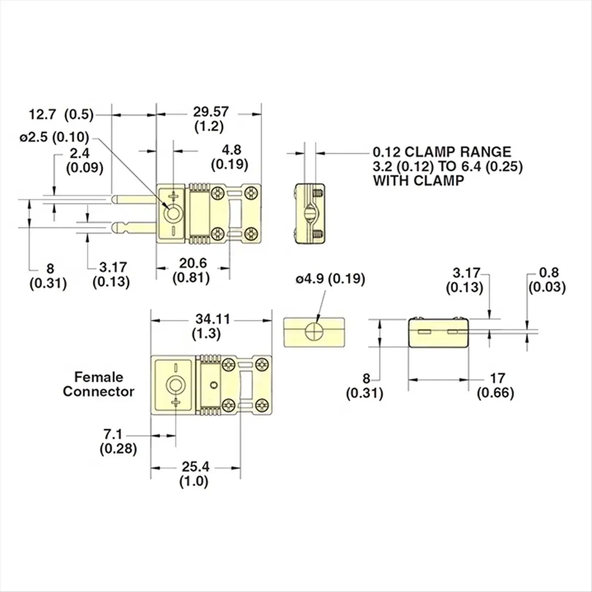 

A64K K-Type Thermocouple Small Yellow Plug with Bracket K-Type Thermocouple Connector Thermocouple Socket with Clip