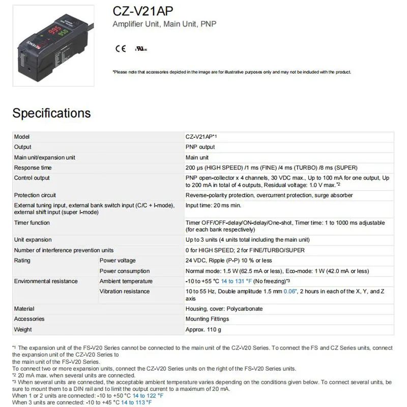 CZ-V21AP KEYENCE New Original PNP output fiber optic color code sensor, large stock, welcome to consult.