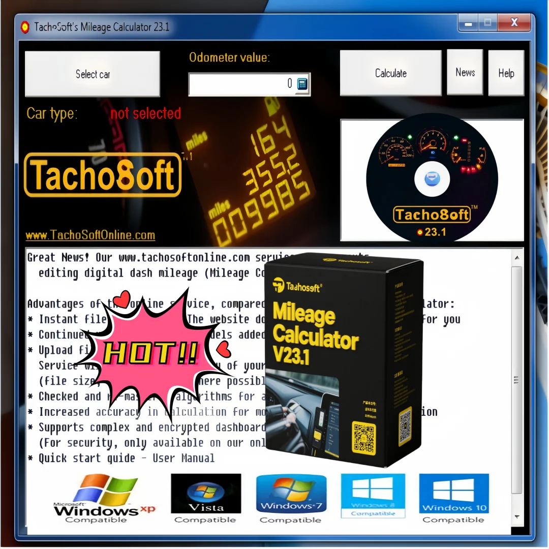 

Калькулятор пробега TachoSoft с автофиксацией 23,1 с программным обеспечением для коррекции пробега автомобильных инструментов EEPROM ECM английский для Peugeot + Jeep