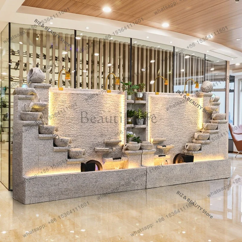 FG Modern Indoor Water Wall Fountain Glass Waterfall Room Divider Built-in Fish Tank Living Room Office Lobby & Entryway Decor J