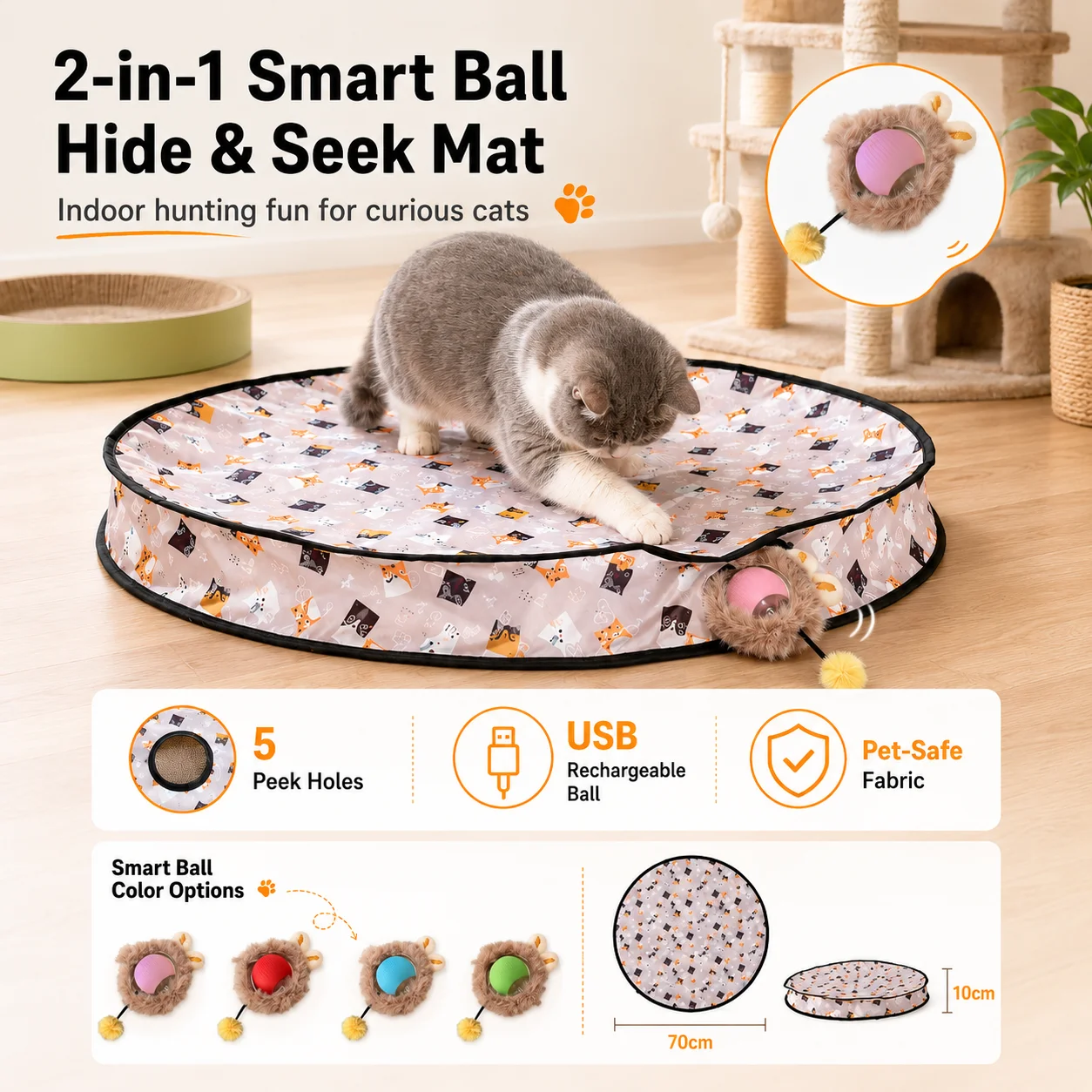 Cat Hunting Toy Set Electric Cat Ball Toy Chasing and Hunting Pet Toy with Lights USB Rechargeable Kitten Supplies Pet Supplies
