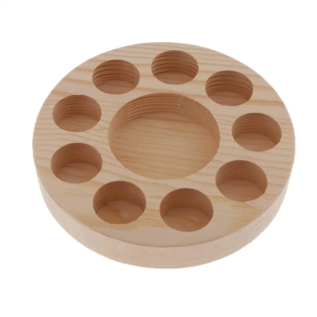 Round 10Slots Essential Oil Display Stand Wooden Storage Organizer Tray