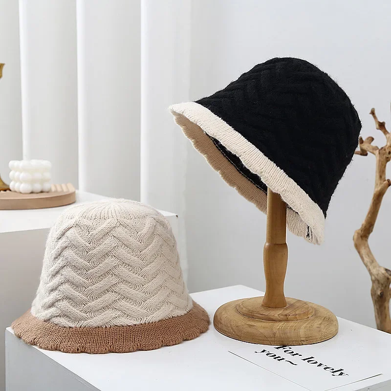 MAXSITI U Winter Warm Bucket Hats for Women Color blocked design knitted Fisherman Hat  Panama Caps Fashionable woolen Basin Cap