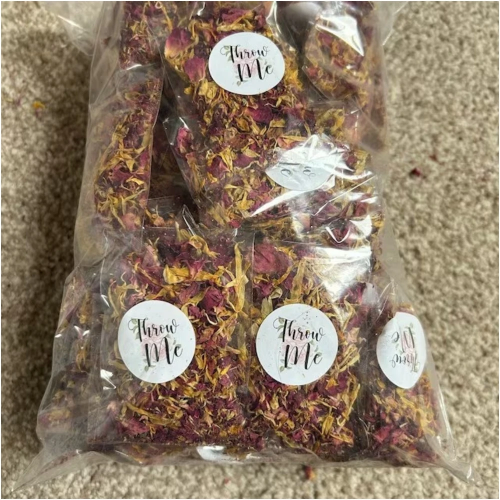 25 bags Custom Biodegradable Confetti. Printed Pre filled packets. Wedding confetti. Petal confetti.  Packets. 3 1/4 x 4 7/8 in