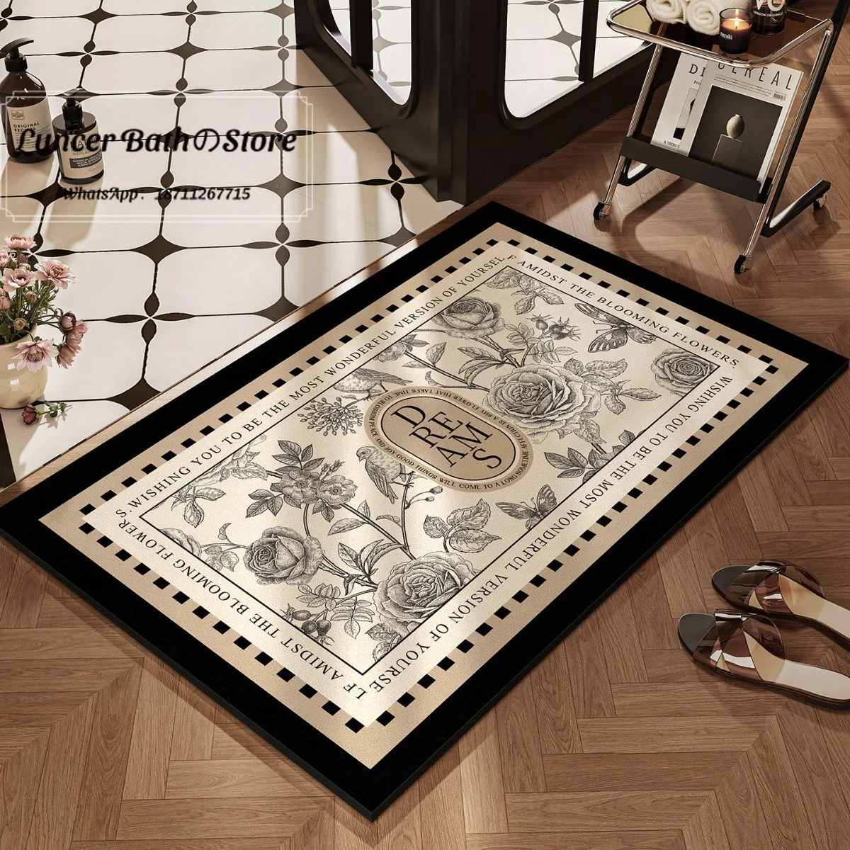 Retro bathroom mats are convenient for home use, and the absorbent quick drying mats can be cut