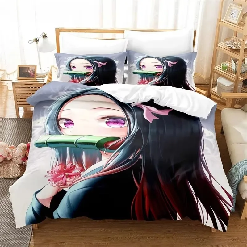 

New Anime Kamado Nezuko Duvet Cover Demon Slayer Bedding Sets Kids Boys Girls Bed Linen Queen King Full Twin Single Size Sets