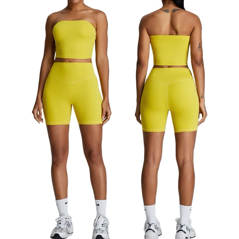 

Outdoor Sports Tight Fitting Chest Hugging Yoga Suit Set for Women's Gym, Shockproof High Waisted Shorts Yoga Suit