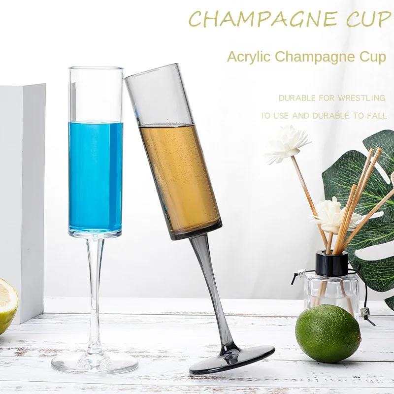 

Acrylic Champagne Glass Creative High Footed PC Cup Household Plastic Black Transparent Anti Fall Bar Cocktail Glass Gift