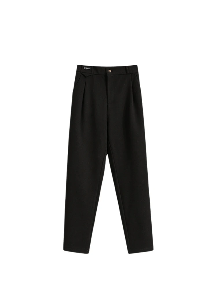 Spodnie garniturowe damskie z wysokim stanem i szerokimi nogawkami, plus size, koreański styl, zimowa moda, luźne spodnie damskie plus size.