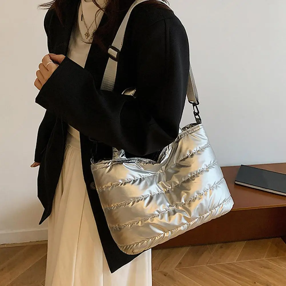 Damenhandtaschen, leichte Puffy-Handtasche mit großem Fassungsvermögen, gesteppte Schultertasche mit verstellbarem Riemen, Puffer-Tragetasche, Einkaufstasche – Detail 26