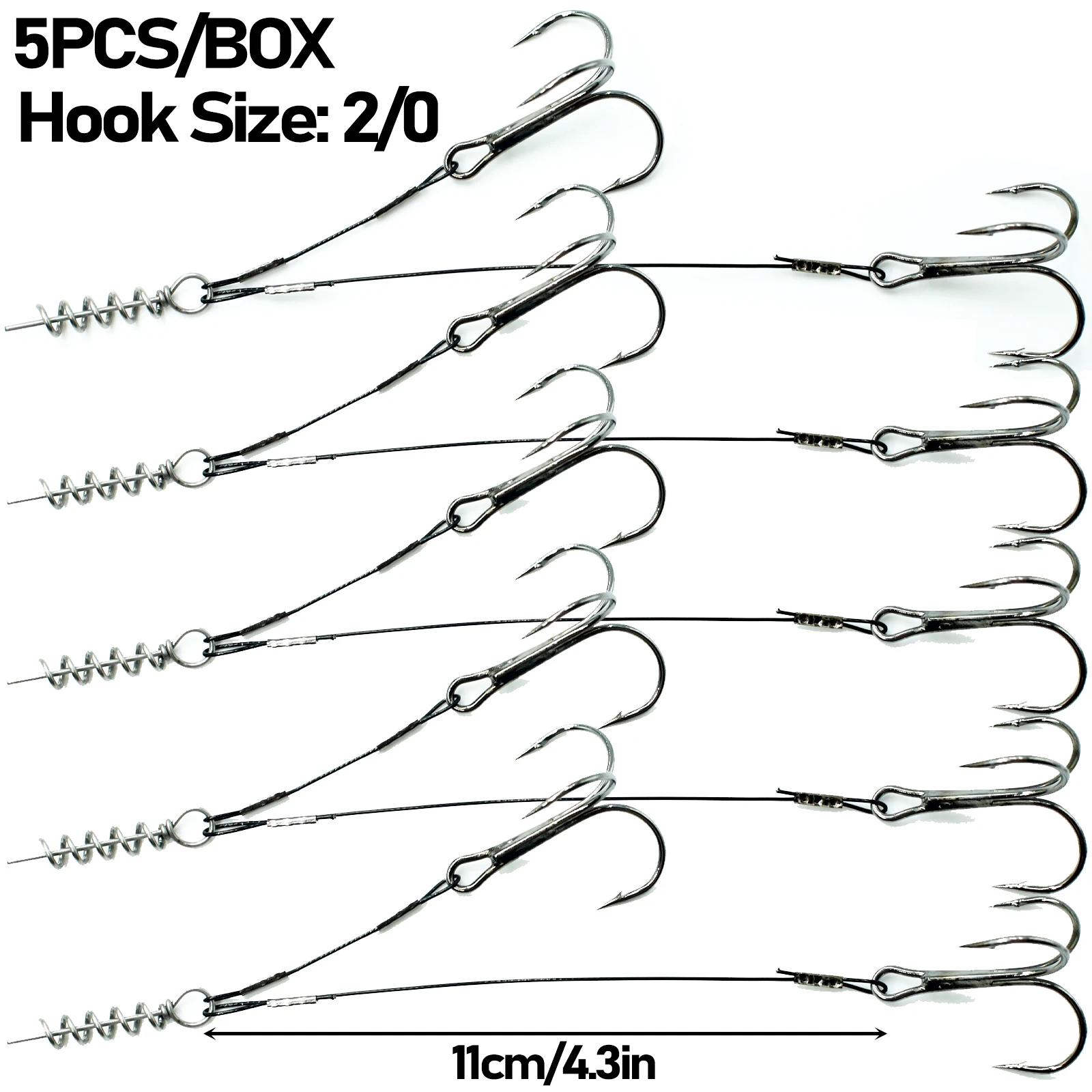 5PCS Hechtbarsch-Angelgerät mit scharfen Drillingen - Konstruktion aus Kohlenstoffstahl, # 2 # 1 # 1/0 # 2/0 Größen, für weichen Angelköder