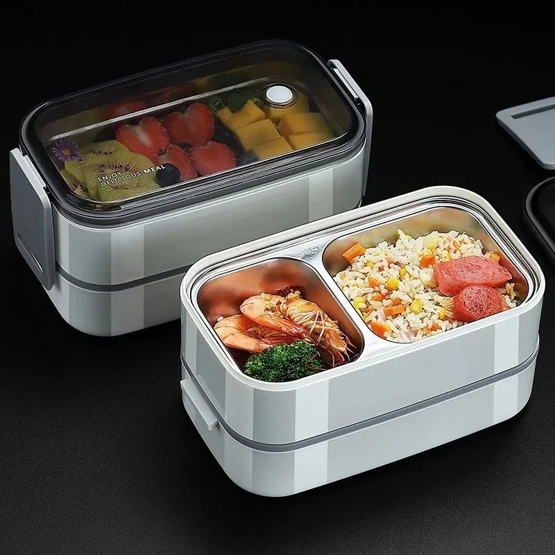Lunchbox aus Edelstahl 304, für Erwachsene, Kinder, Schule, Büro, 1/2 Schichten, mikrowellengeeignet, tragbare Gitter, Bento-Lebensmittelaufbewahrungsbehälter