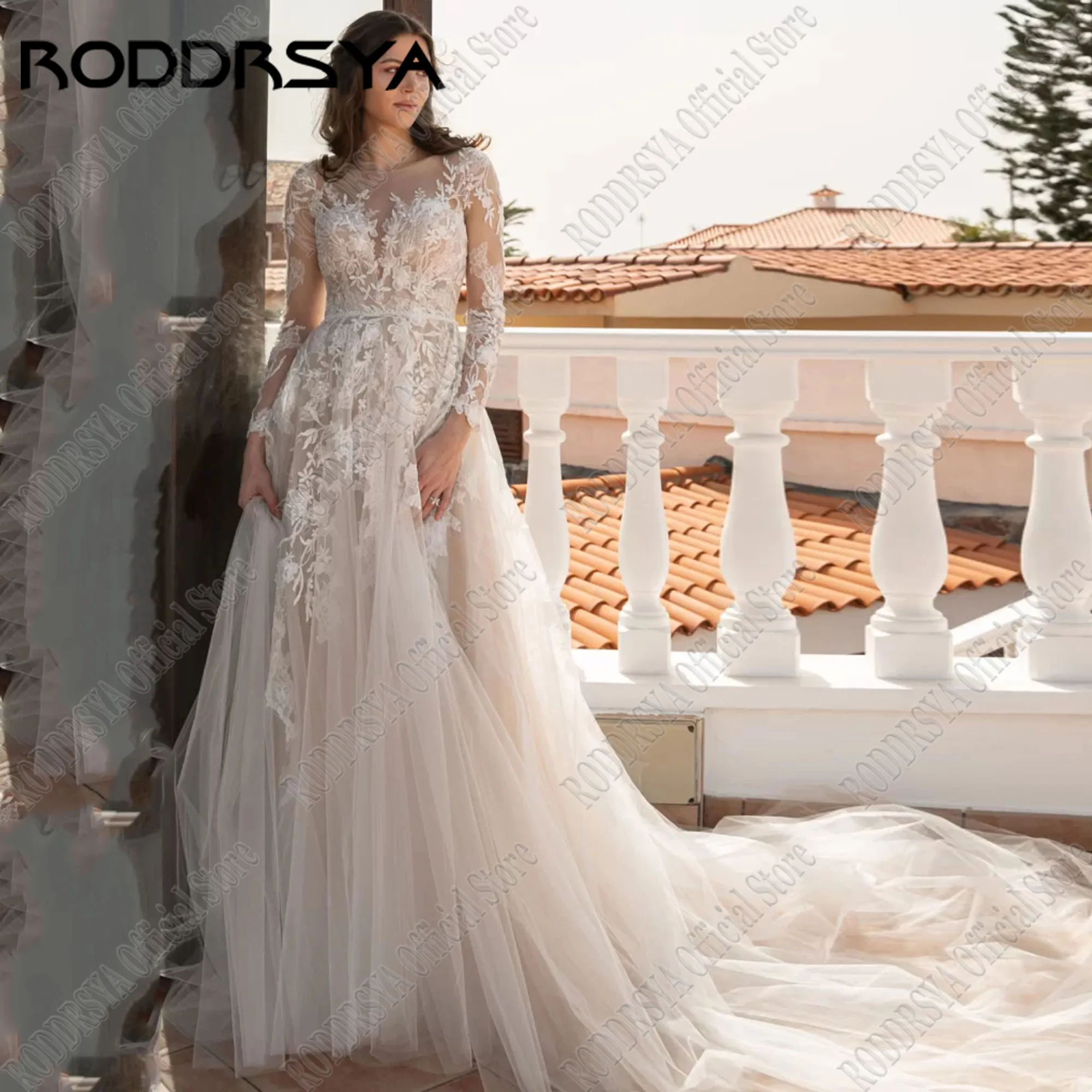 

RODDRSYA Customized Elegant Long Wedding Dresses Tulle Applique A-Line Sweep Train Brides Dress Women Vestidos De Novias 2025