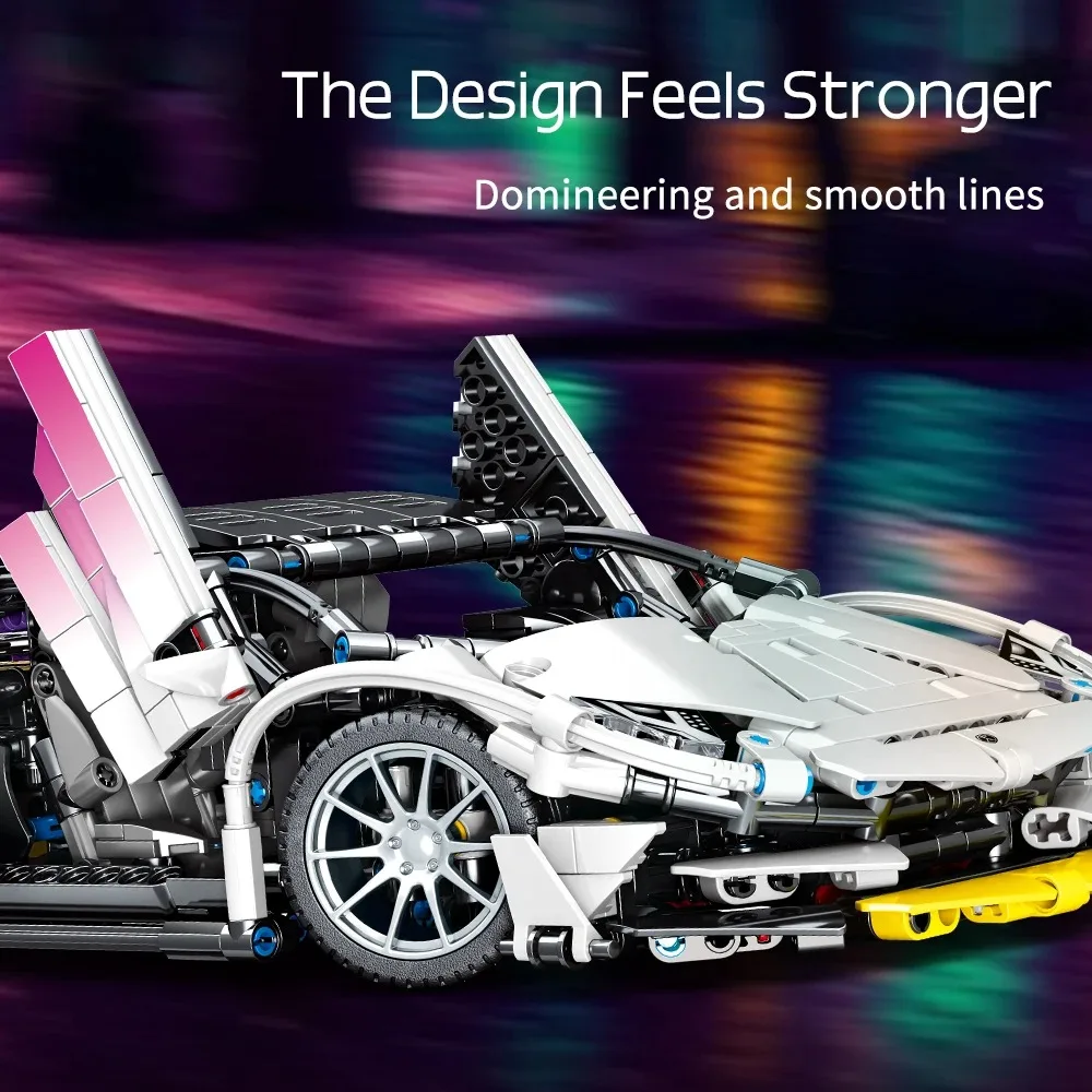 MOC technique Super vitesse Supercar Roadster Hypercar voiture de sport modèle télécommandé 1337 pièces blocs de construction brique Puzzle jouets
