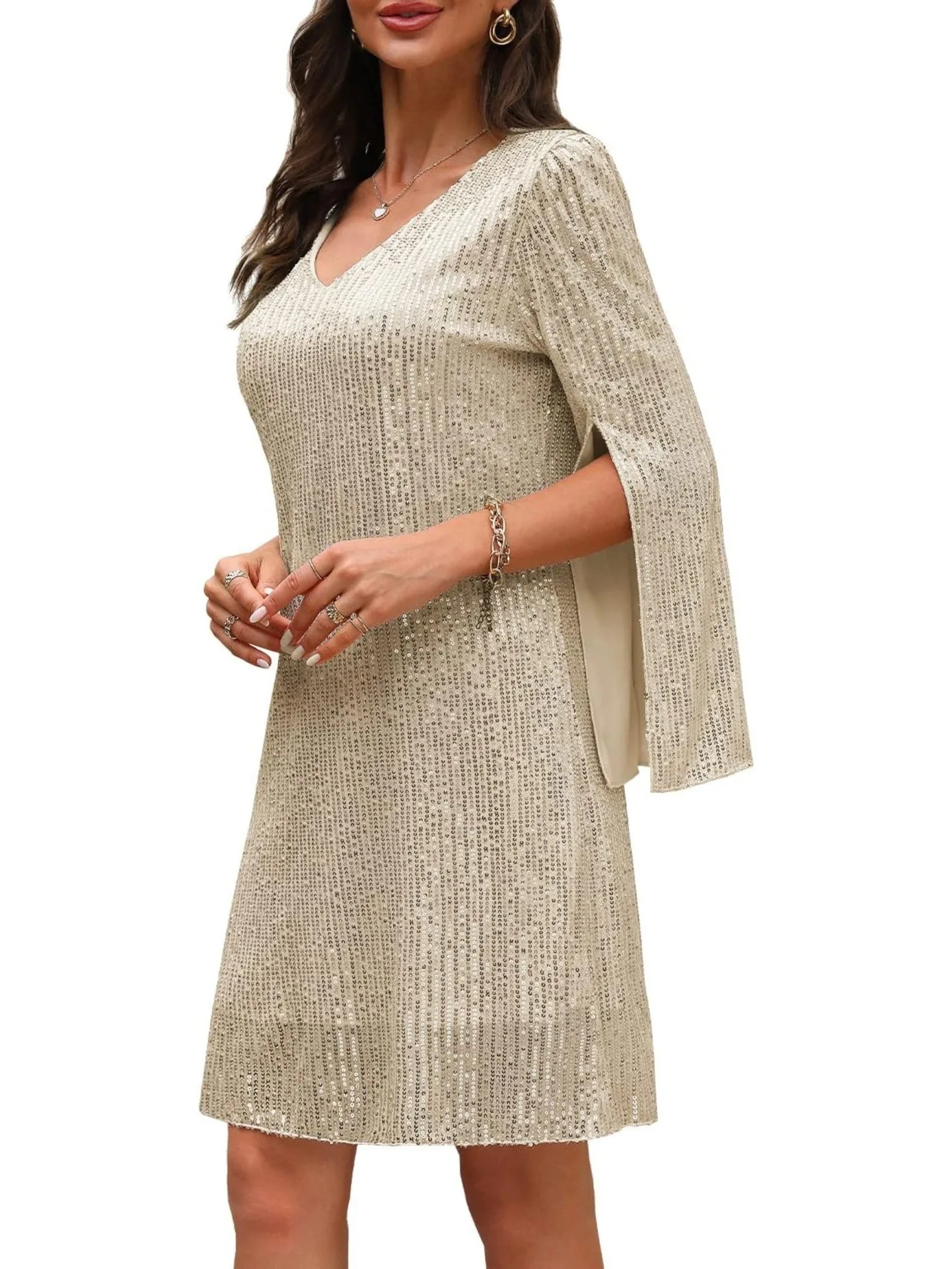 New Sequin Sexy V-Neck Bag Hip Short Loose Dress for Women