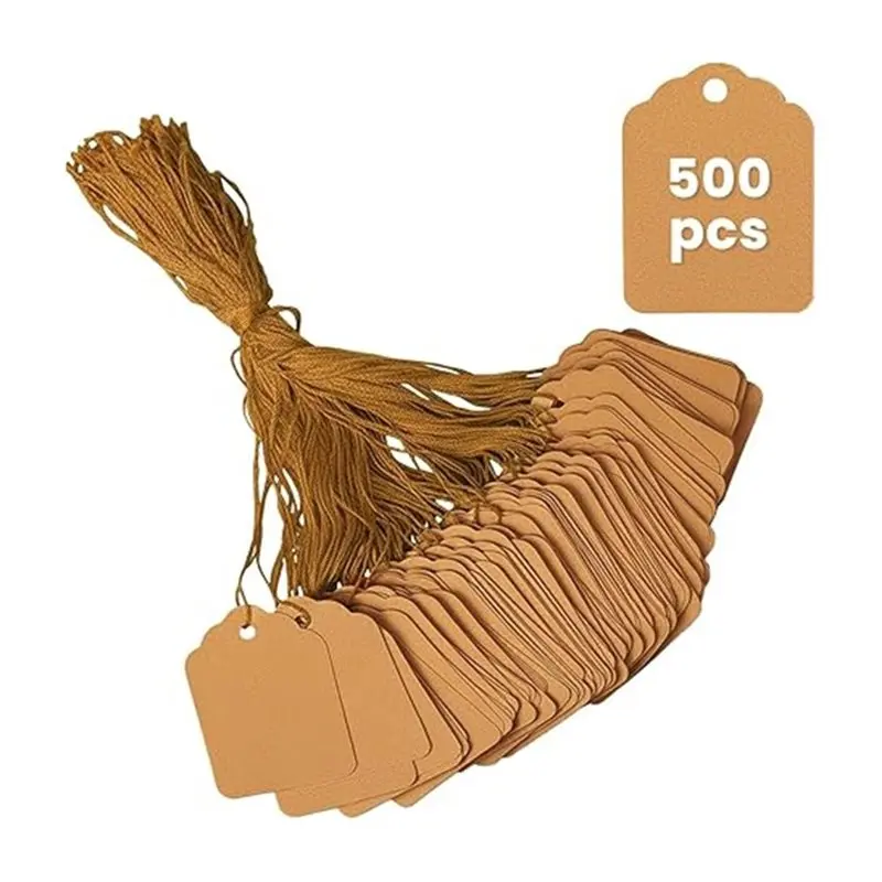 AB34-Brown Price Tags With String Attached 500 Pcs, Writable Tags For Gifts,Clothing, Jewelry And Small Business