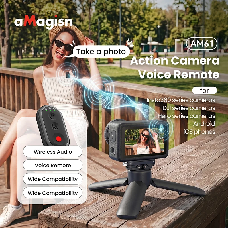 Bluetooth Voice Remote Control For DJI Action6 Insta360 X6 AcePro 2 GoPro Hero 13 Camera Phone Built-in Mic for Audio Reception