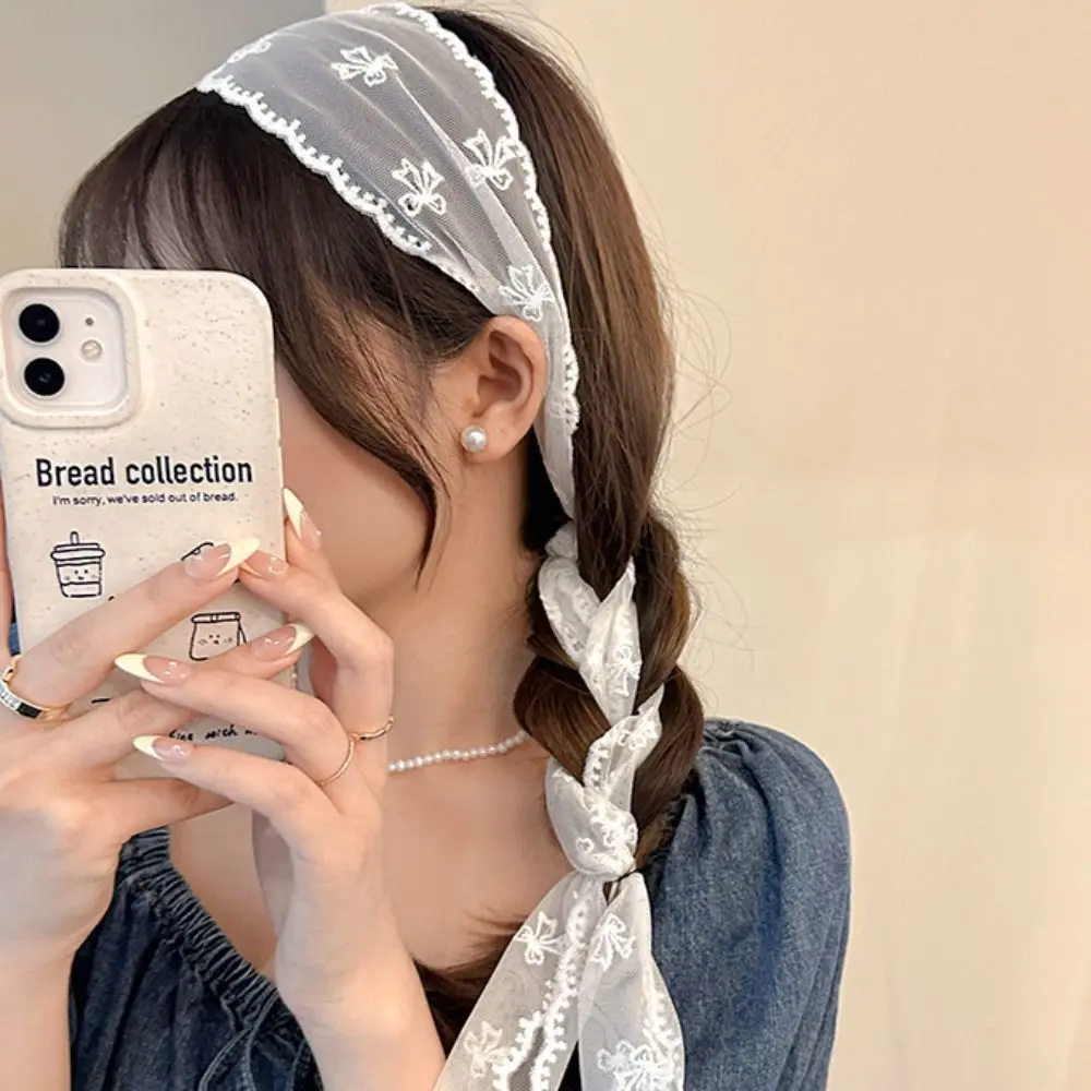 

Pastoral Style Lace Hair Scarf Adjustable Elegant Sweet Bow Headband Soft Wrap Turban Accessories Ribbon Hair Strap Outdoor