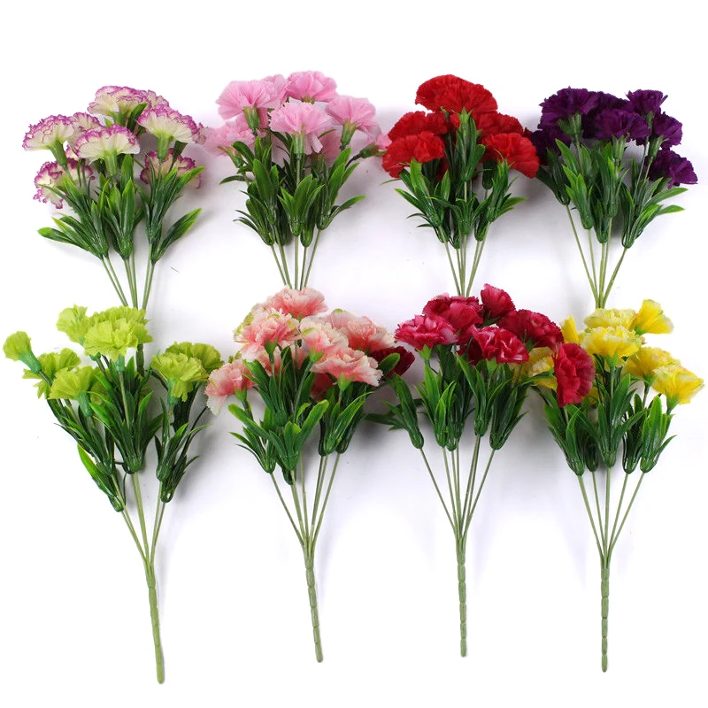 10 Heads Artificial Carnation Home Decoration Multi Color Beauty Silk Fake Flower Especial For Wedding And Festival Decoration