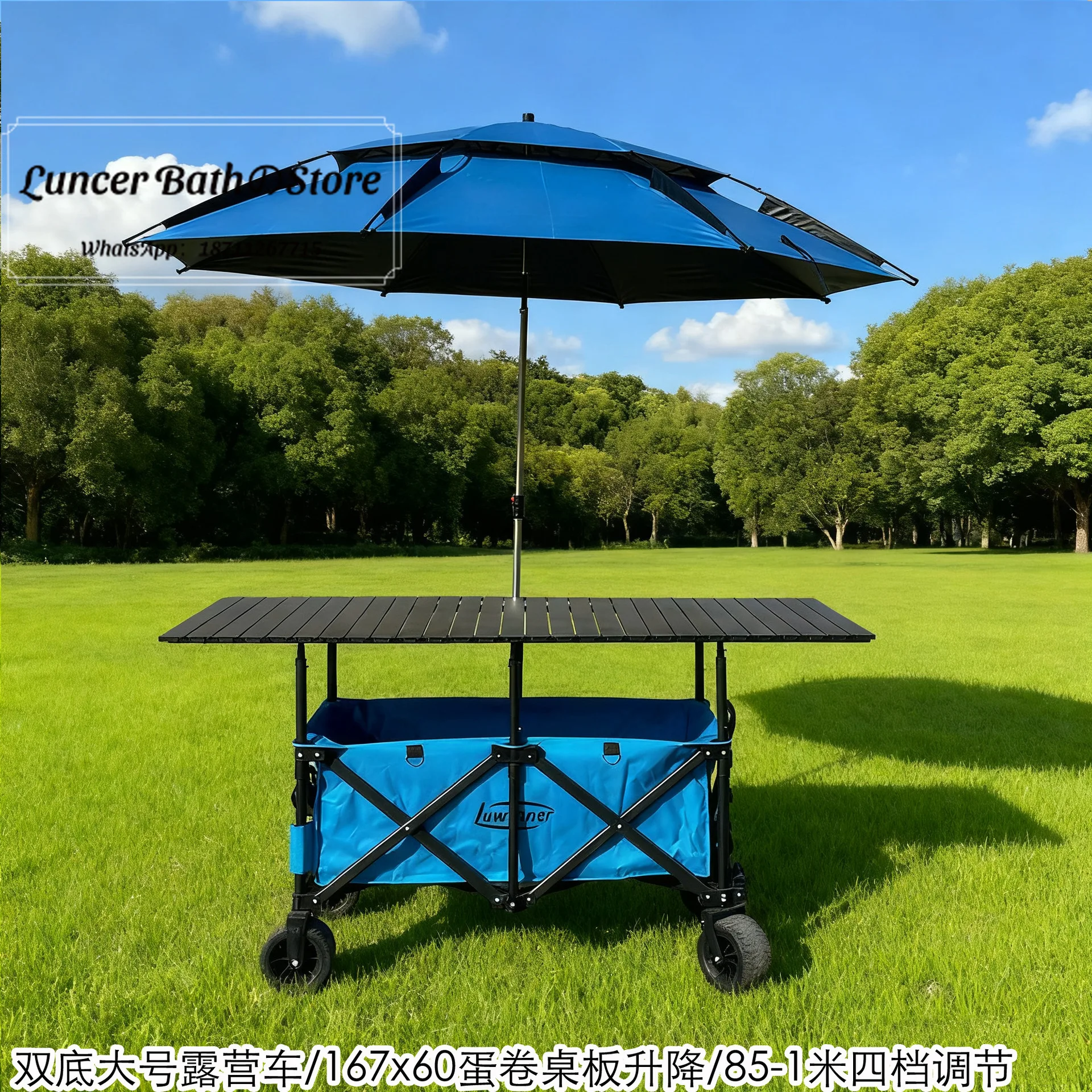 Foldable Height Adjustable Mobile Vending Cart With Sun Awning Large Storage Outdoor Service Trolley Suitable For Night Market