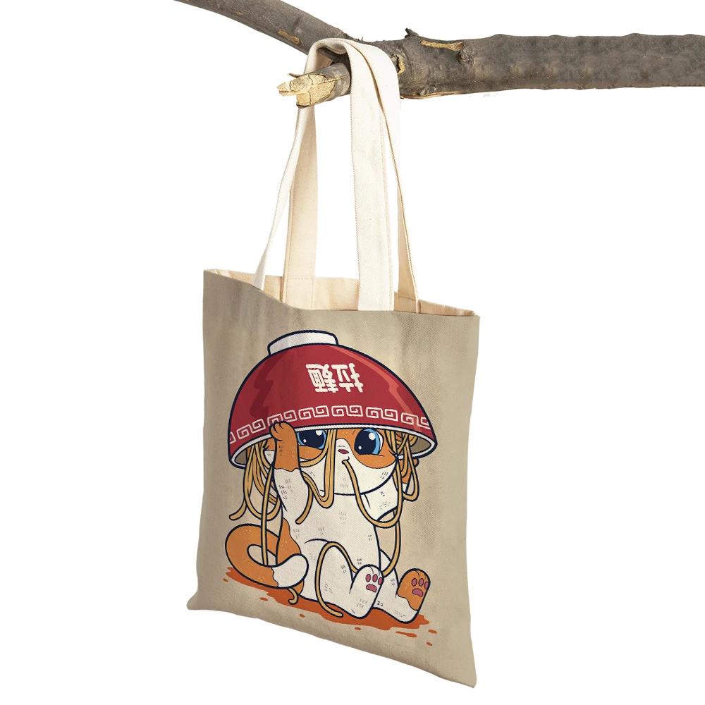 Cute Panda Corgi Travel Food Ramen Sushi Tote for Lady Handbag Shopper Supermarket Bag Cartoon Animal Canvas Women Shopping Bags