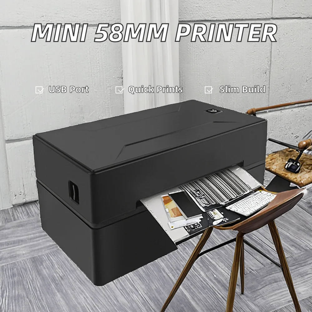 58mm Mini Thermal Receipt POS Printer, Black & White, for Smartphone & Computer, USB Interface, 203DPI