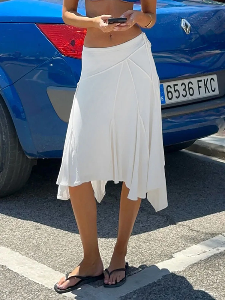 Irregular Lace Up Skirts Women Fashion Sexy Low-Waisted Solid Skirts 2025 Summer Beach Fashion Streetwear Ladies