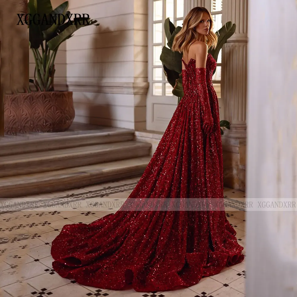 Customized Luxury Wine Red Beading Long Evening Dress 2026 Shining Sequin Formal Party Gown Long Sleeves Backless Prom Dresses