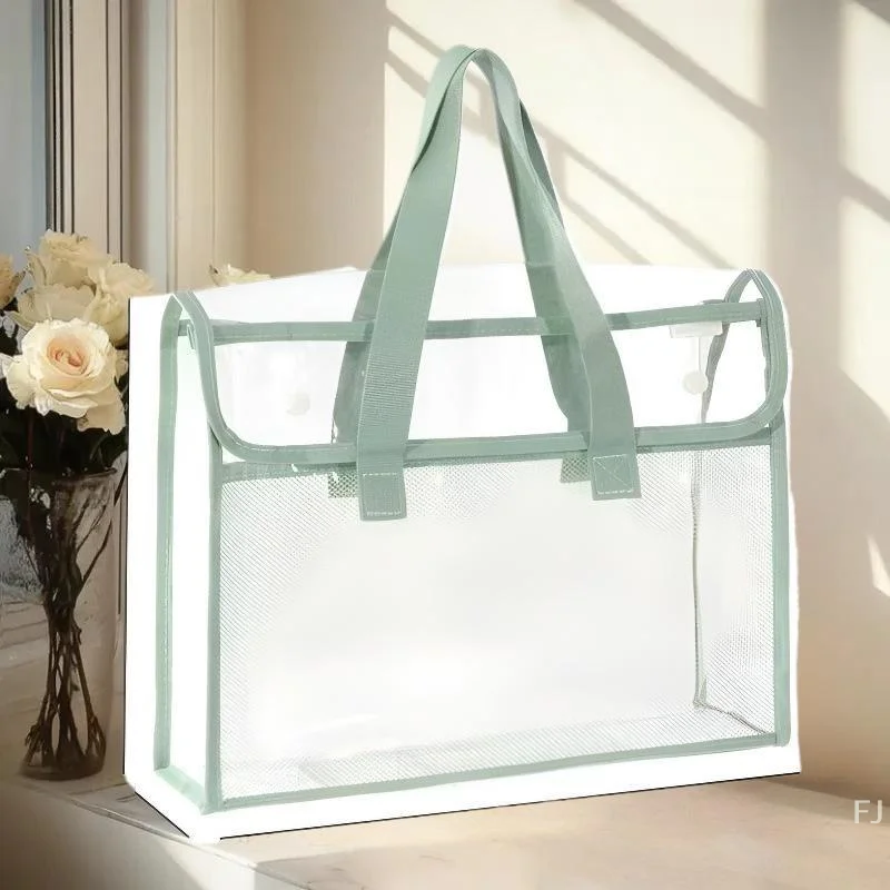 [YU]Portable Large Capacity Tote Bag Transparent File Bag Textbook Homework Book Storage Bag Office Supplies Back To School Gift