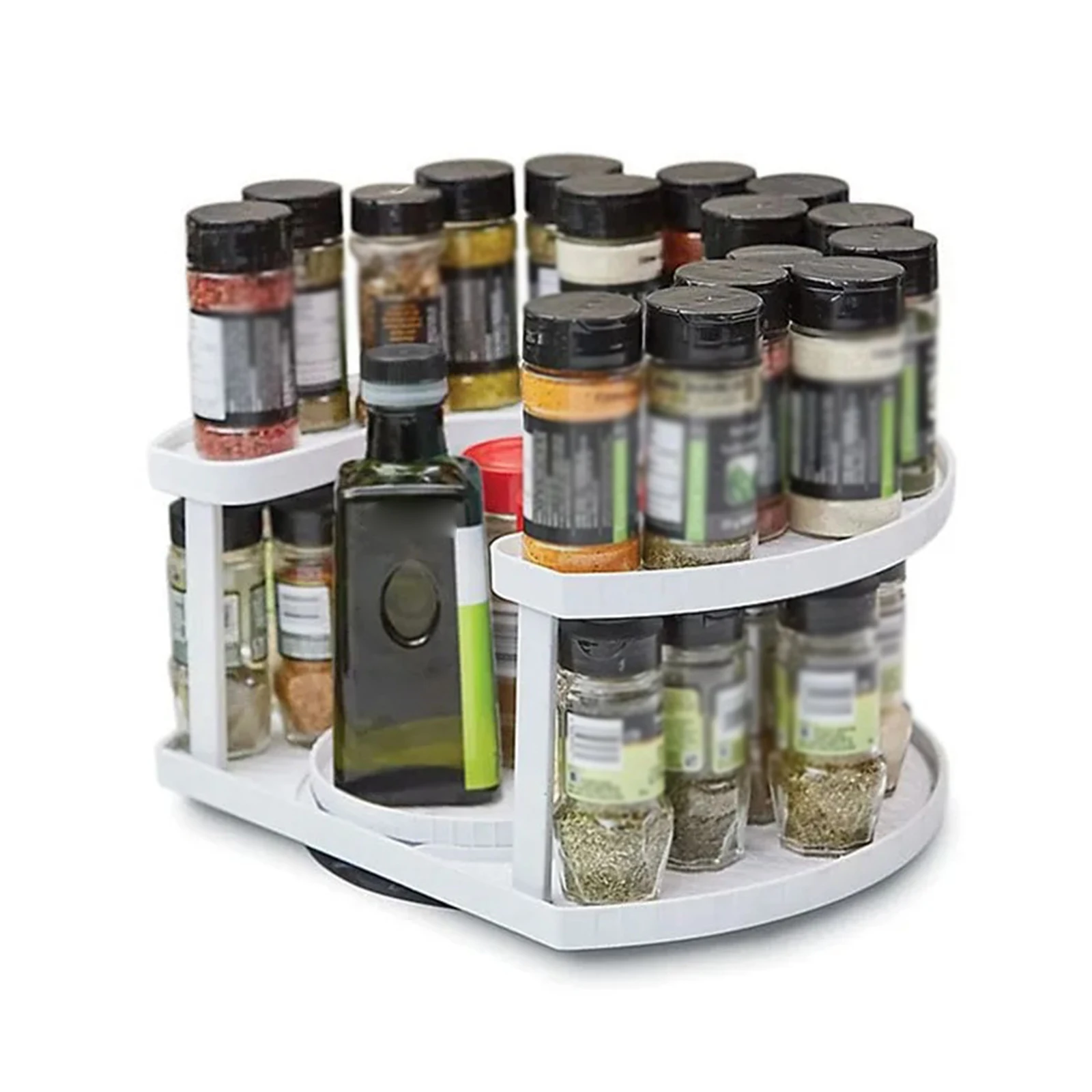 360 Degree Rotating Spice Rack Turntable Non Skid Save Space 2 Tiers Condiments Storage Rack for Kitchen Cupboard Makeup Vanity