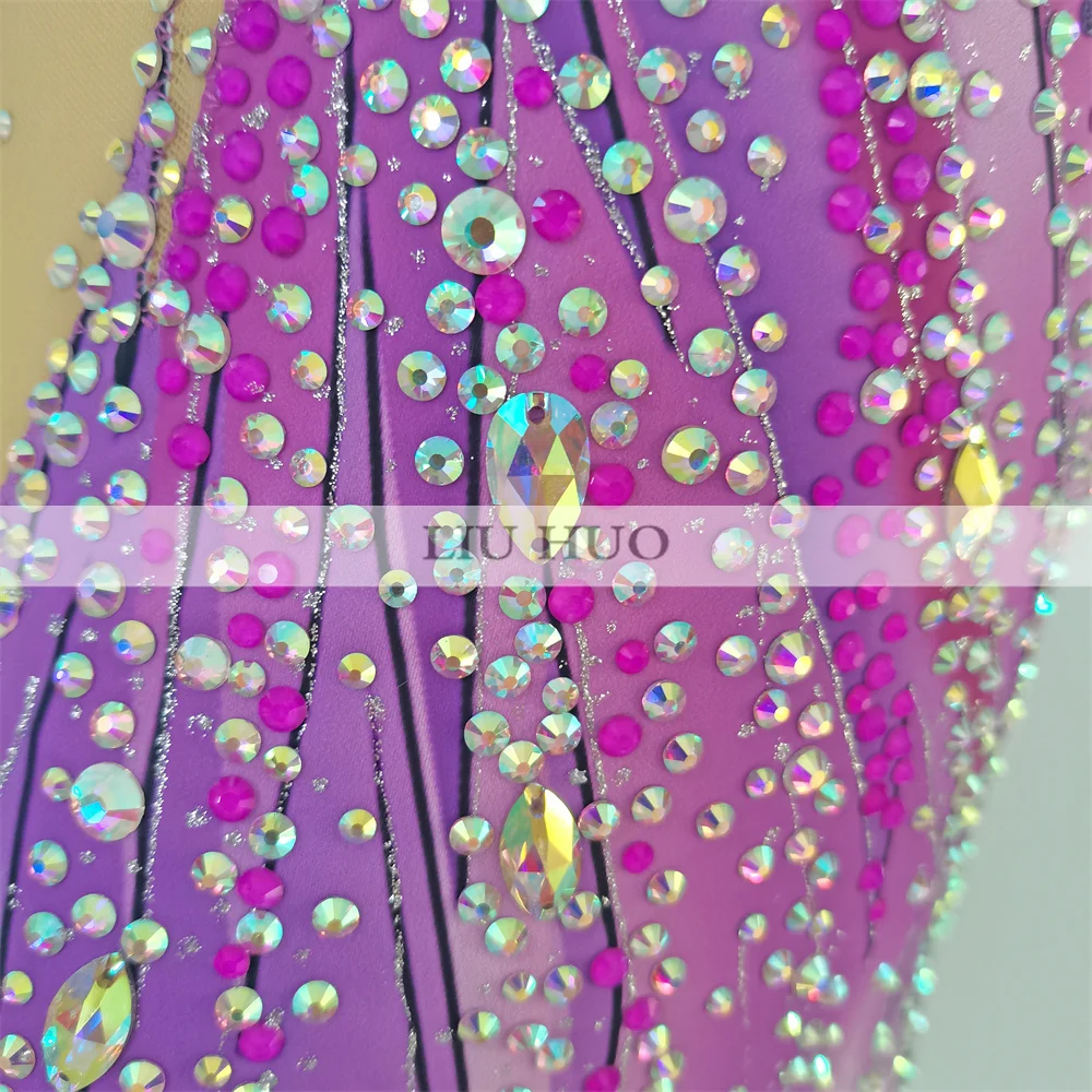 LIUHUO Vrouwen Ritmische Gymnastiek Maillots Meisjes Prestaties Pak Artistieke Schaatsen Jurk Danswedstrijd Mouwloos Paars