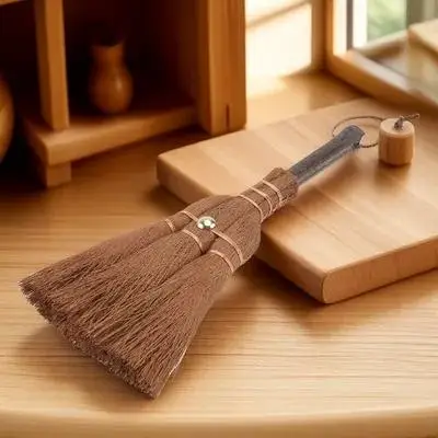 

1Pcs Brown Palm Broom Premium Natural Material Lightweight Sturdy Mini Broom with Hanging Rope Multifunctional Household