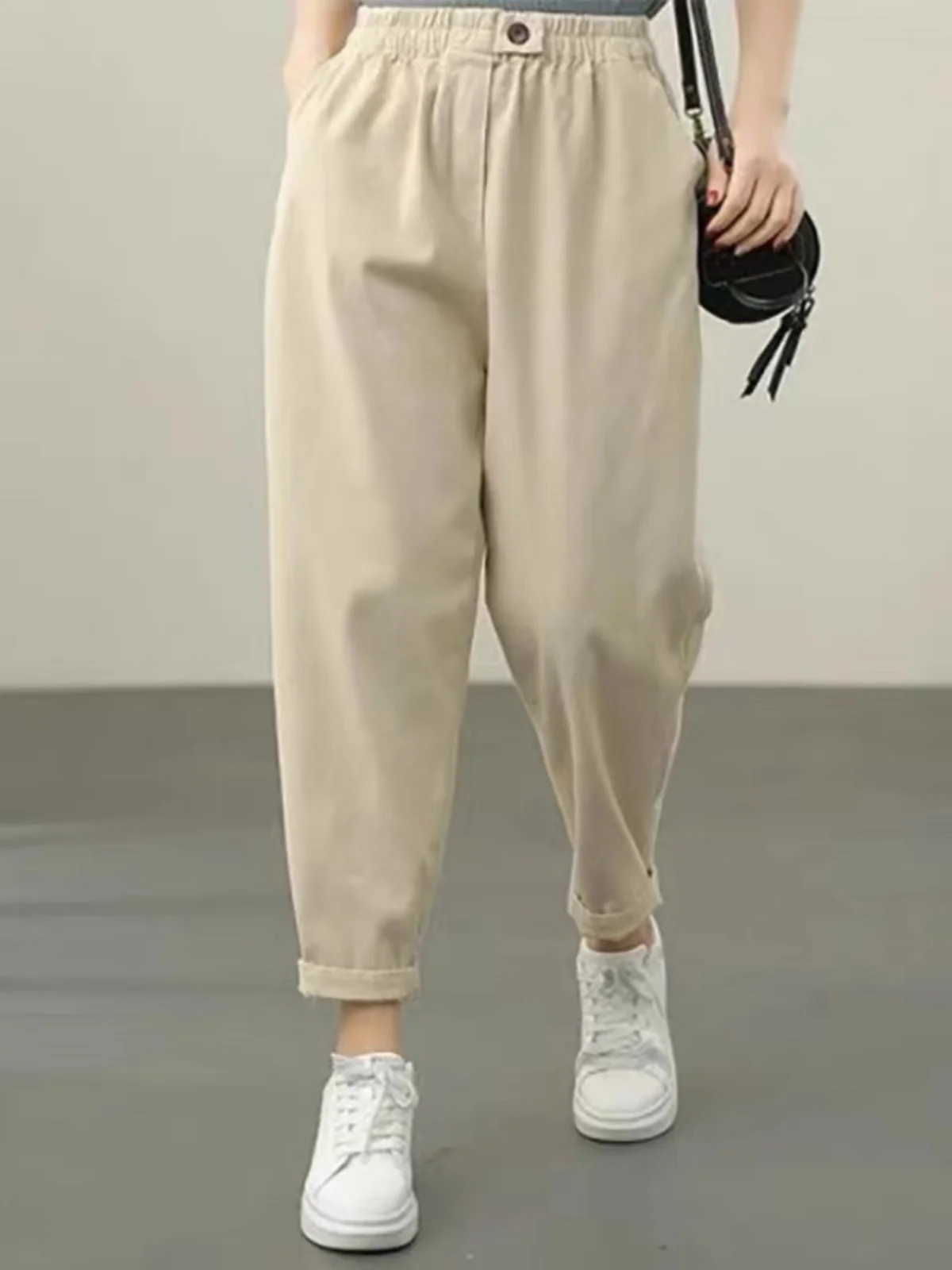 

Женские свободные брюки-карго в стиле ретро с высокой талией, модные повседневные брюки-харлан на резинке для весны и осени