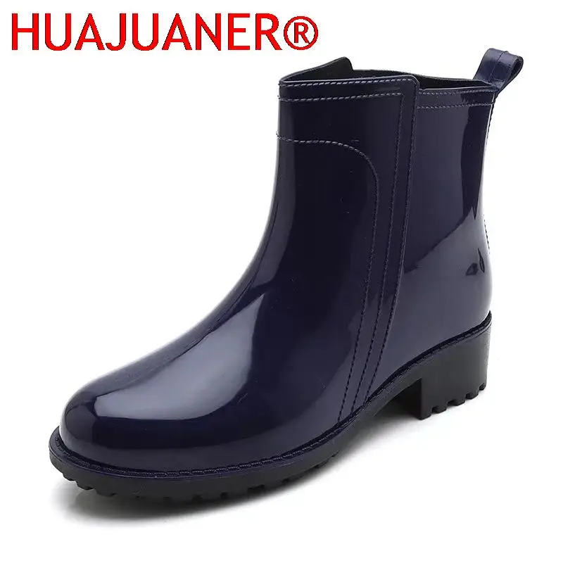 

Women Rain Boots Waterproof Rubber Sole Low Heel Winter Shoe Female Middle Tube Fashion New Brand Design Ankle Boot