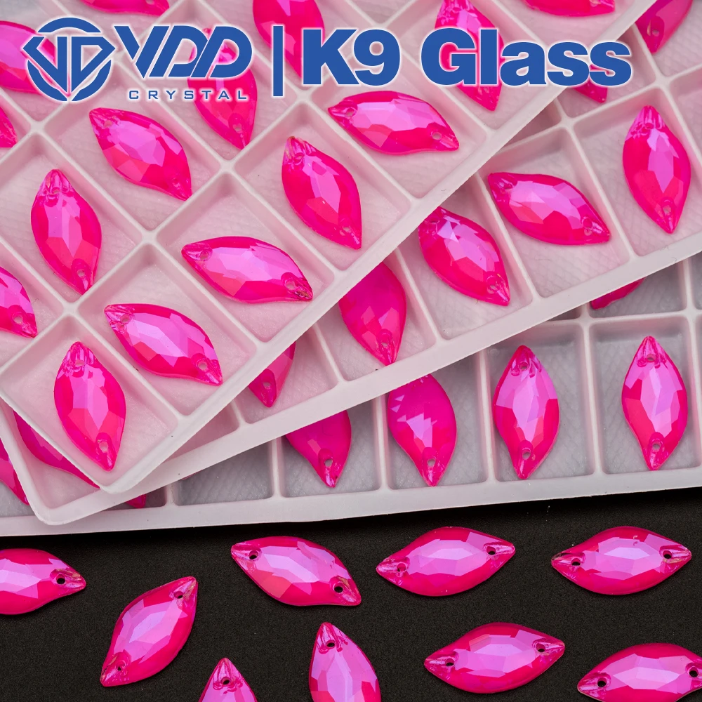 VDD Großhandel Top-Qualität K9 Neon-Rose Glas-Aufnäher-Strasssteine zum Aufnähen, flache Kristallsteine, in Box verpackt, DIY-Bekleidungsdekoration – Detail 7