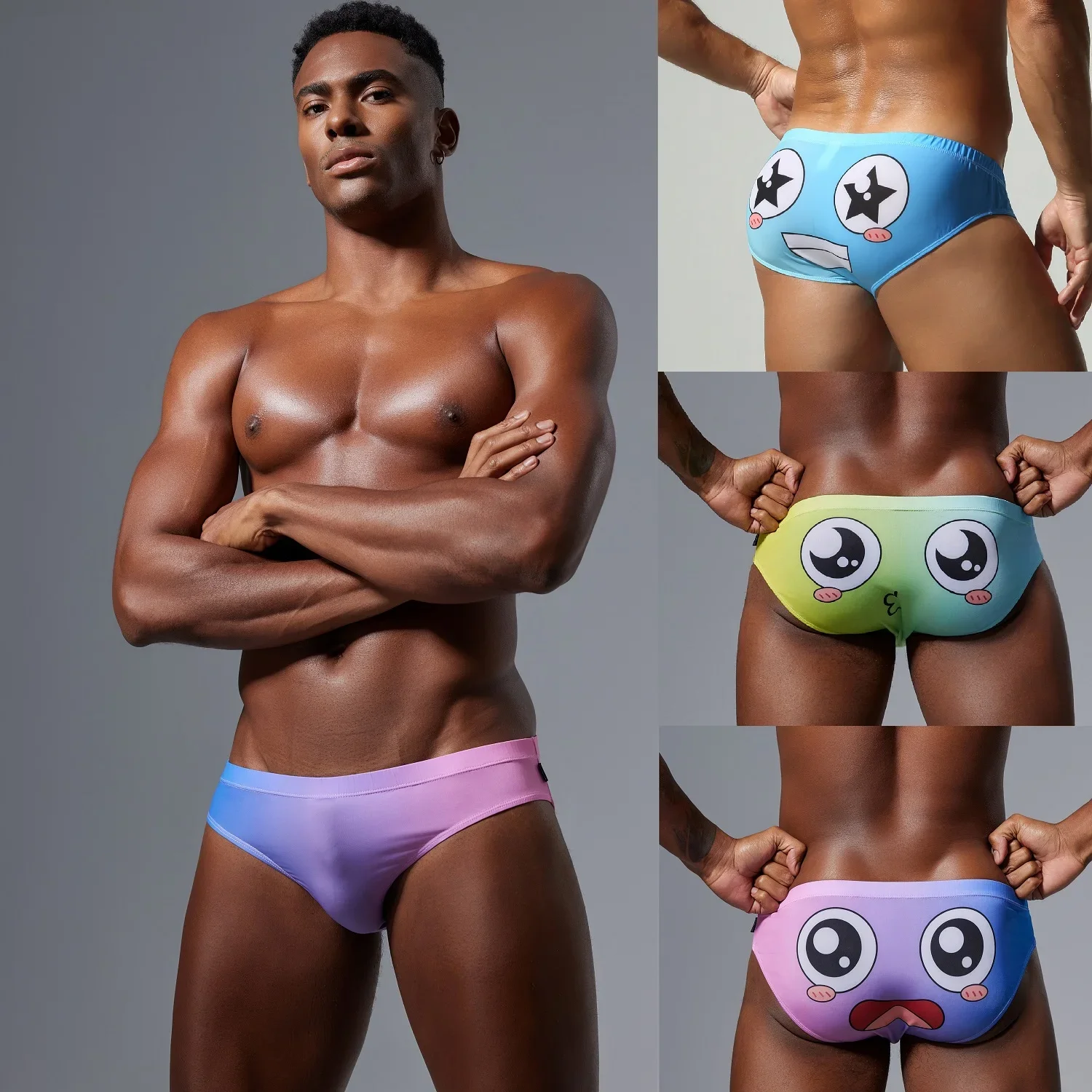 

Seobean Men's Sexy Comfortable Breathable Fashionable Gradient Colors Emoji Bikini Briefs Underwear
