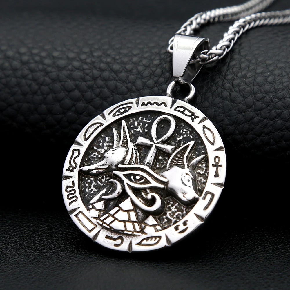 Unique Vintage Eye Of Horus Necklace Stainless Steel Anubis Pendant Necklace Men Anka Pyramid Amulet Jewelry Gift Dropshipping