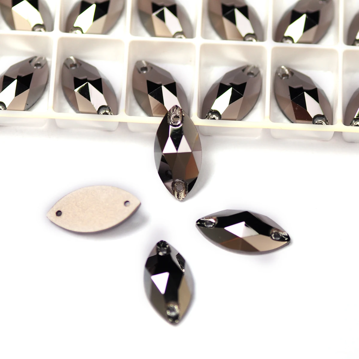 YANRUO 3223 Navette Jet Hematite Flatback Rhinestones Crystal Stone Sewing Rhinestone Sew on Stones Crystal Glass Beads